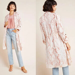 🌟NEW Cupcakes And Cashmere Beige Neptune Snakeprint Satin Trench Coat Size XS
